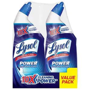Lysol Power Atlantic Fresh Scent Toilet Bowl Cleaner Gel, for Cleaning and Disinfecting, Stain Removal, 24 oz (2-Pack),toilet bowl cleaner gel,kills 99.9% bathroom viruses and bacteria,tough stain remover,toilet ring remover,no-scrub formula,angled bottle