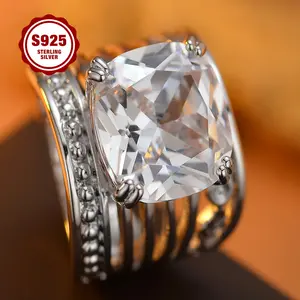 925 Sterling Silver Ladies' Ring, Luxurious And Unique Design, Set With Princess-cut 5A Zirconia, Multi-layered Hollow Lines, Suitable For Daily Wear, Engagement Ring, Parties, As A Gift For Your Girlfriend.