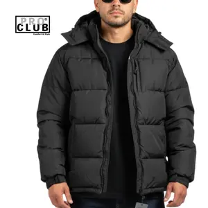 Pro Club Men's Long Sleeve Bubble Down Coat - Water-Resistant, Adjustable Waist & Hood, Bubble-Style Stitching, 100% Polyester, Relaxed Fit, Small Menswear Tops for Winter