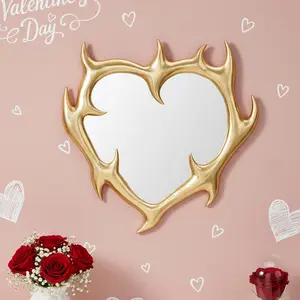 Creative Silver Flame Heart Resin Wall Mirror, Modern Mirror, Home Decorative Mirror, Valentine's Day Room Decoration, Wedding Party Decor, Home Hanging Ornament