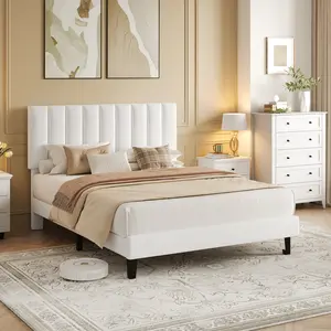 Suede Upholstered Platform Bed Frame – Adjustable Tufted Headboard, Sturdy Wooden Slats, Noise-Free, No Box Spring Needed, Easy Assembly