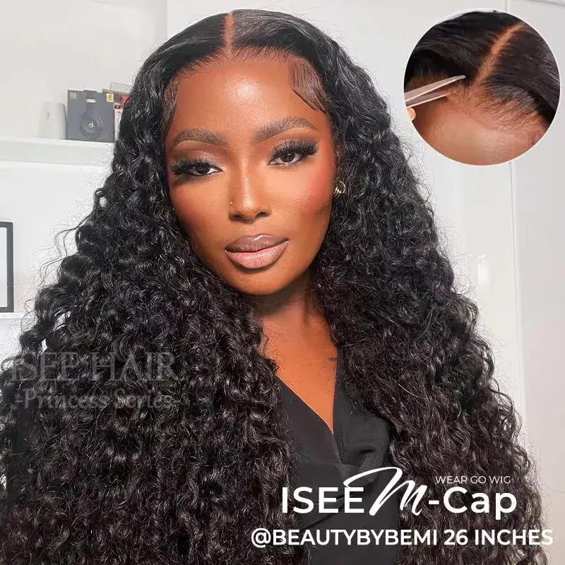 ISEE HAIR Wear Go M-Cap Water Wave 9x6 Pre-Cut HD Lace Front & Pre-Bleached Tiny Knots & Pre-Plucked Natural Hairline Glueless Human Hair Wigs - Medium Size Cap Gift for Girlfriend/Wife/Family Vacation Hair #SummerWins #DealsForYouDays
