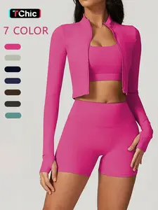 Cloud Sensing Outdoor Sporty Yoga Suit, Bare Feel Fitness Wear, Shockproof High Waist, Sleeveless Long Sleeve Jacket, Short Pants Set