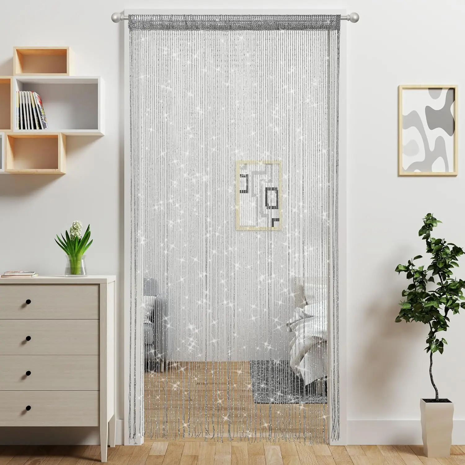 Door String Curtain Doorway Beads Curtains, Room Divider Beaded Decor Hippie Glitter Fringe Panel Closet Window Doors Sequin Sheer Boho Doors Tassel ()