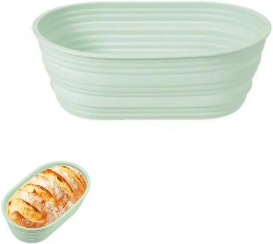 Banneton Bread Proofing Baskets,Silicone Sourdough Bread Baking Supplies, Bread Proofing Baskets for Sourdough, 10.2" Oval Collapsible Sourdough Baking Basket Green YEEKIDAIJ