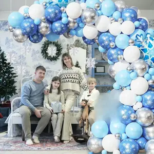 Winter Wonderland Decorations Balloon Arch Kit with Snowflake Balloons- 129Pcs White Blue Silver Balloons for Baby Shower&Princess Birthday Party Decorations