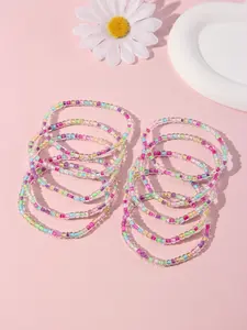 10pcs/set Multicolor Glass Bead Elastic Bracelet Set, Beaded Bracelets Bangle Set for Girls, School Birthday Festival Party Gift Accessory, Random Colors