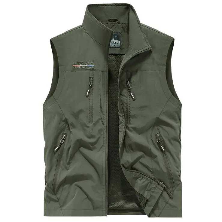 Men's Outdoor Multi-Pocket Vest | Stand Collar Windproof Wear-Resistant Functional Vest | Breathable Mesh Lining Casual Sleeveless Jacket
