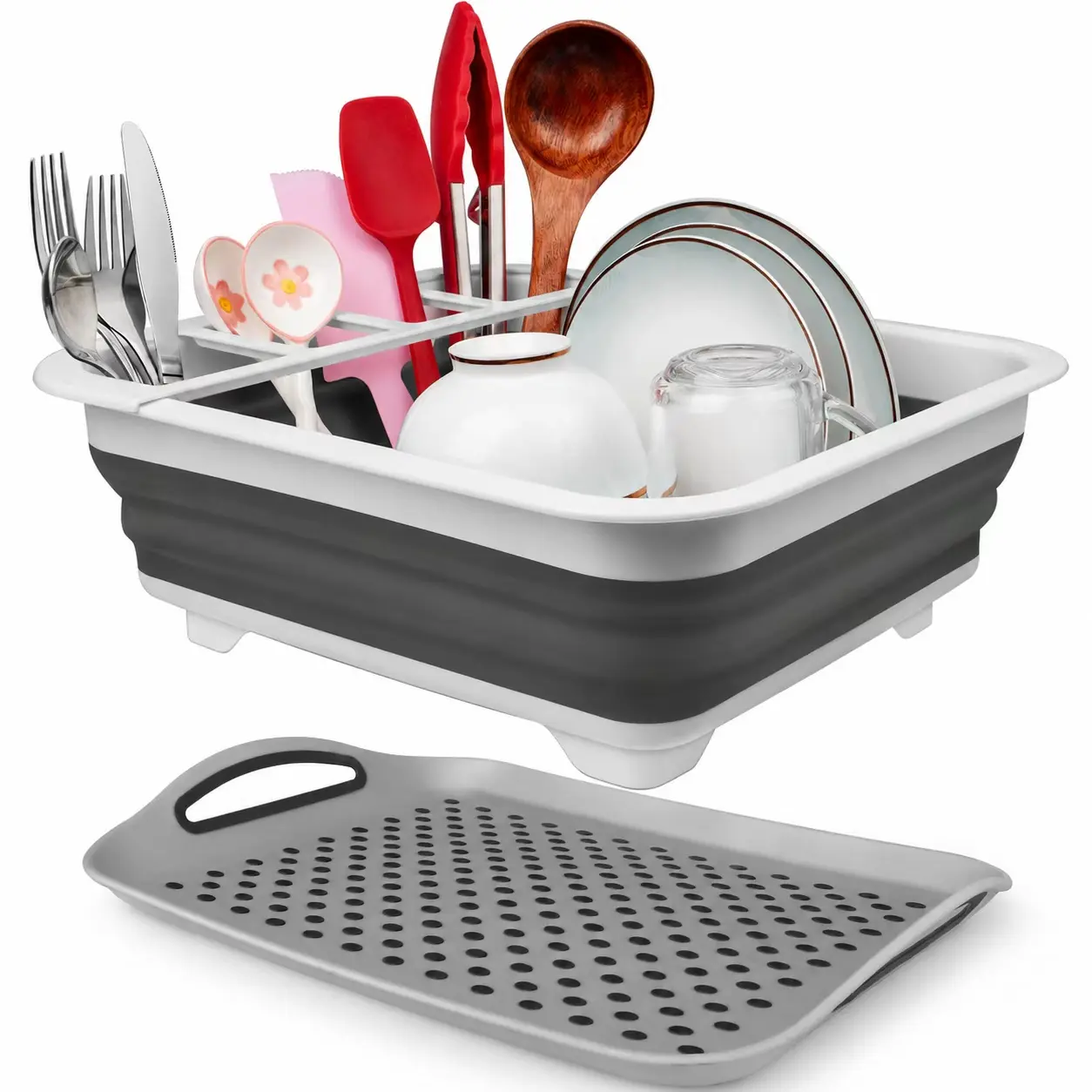 Lightweight Portable Collapsible Dish Drying Rack with Drainboard, Kitchen Counter Sink Organizer for Small Kitchen, RV Storage Solutions