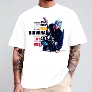 Nirvana Kurt Cobain Grunge Quote Art Comfort Color Letter Printed Tee Ring-Spun Cotton Soft-Washed T-Shirt Trendy Tops Perfect Gift