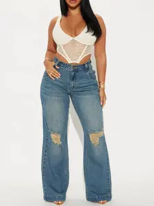 How It Goes Ripped Wide Leg Jeans - Vintage Wash