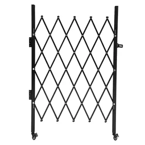 COZONY Folding Security Gate, 51.6"H x 42"W Expandable Barricade, Steel Scissor Gate w/ 360° Swivel Casters, Lockable Safety Gate