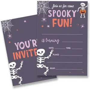 Halloween Birthday Party Invitations Supplies with Envelopes Set of 20 Cobweb Skull Party Invites Fill in Blank, Double Sided