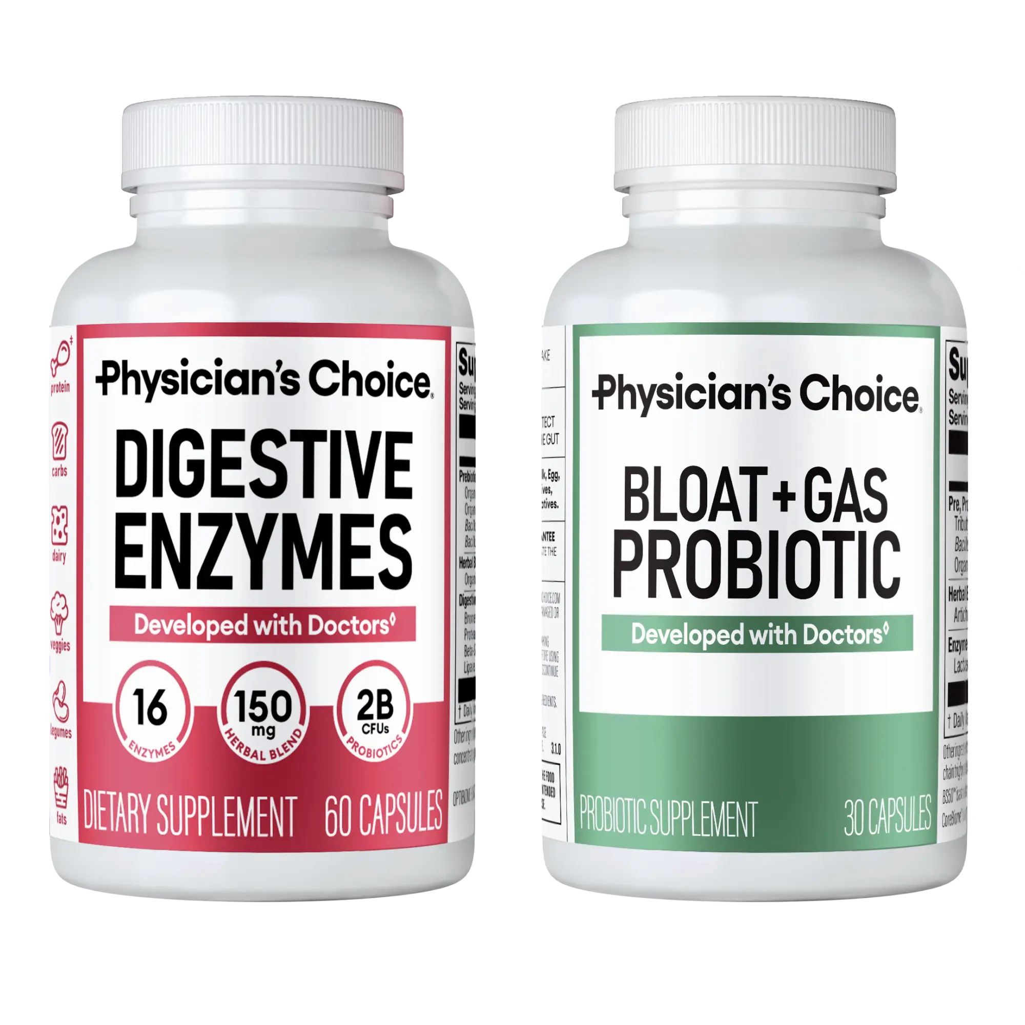 Physician's Choice Ultimate Bloat Bundle: Bloat & Gas Probiotic 30ct + Digestive Enzymes 60ct - Daily Support for Gut Health + Bloating & Gas Relief