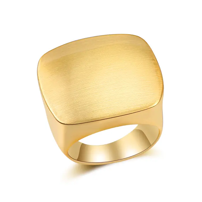 Aprilery Chunky Brushed Square Signet Ring - Greenish Artificial Gemstone Ring, Men's Jewelry, Tarnish Proof, Smooth Matte Finish, Solid Construction, Hypoallergenic, True to Size, Ideal for Large-Medium Hands, Effortless Versatility, Great for Birthdays
