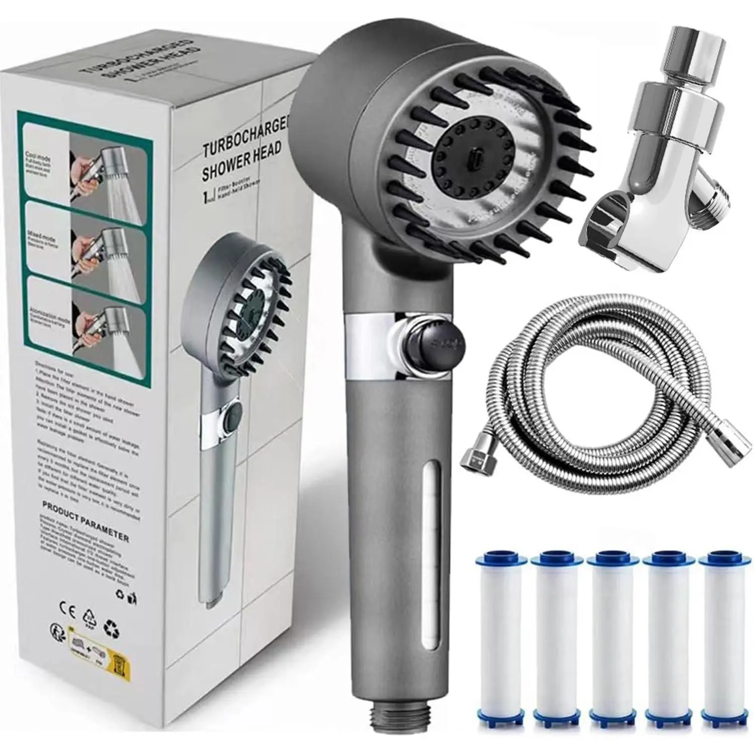 2026 New Ion Drops Filtered Handheld Shower Head Combo Set - No-Drill, 59in Hose & Bracket Included, Adjustable Water Flow, 5 Filter Replacements, Built-in Flash Mode for Easy Cleaning #TikTokMadeMeBuyIt, No-Drill Handheld Showers