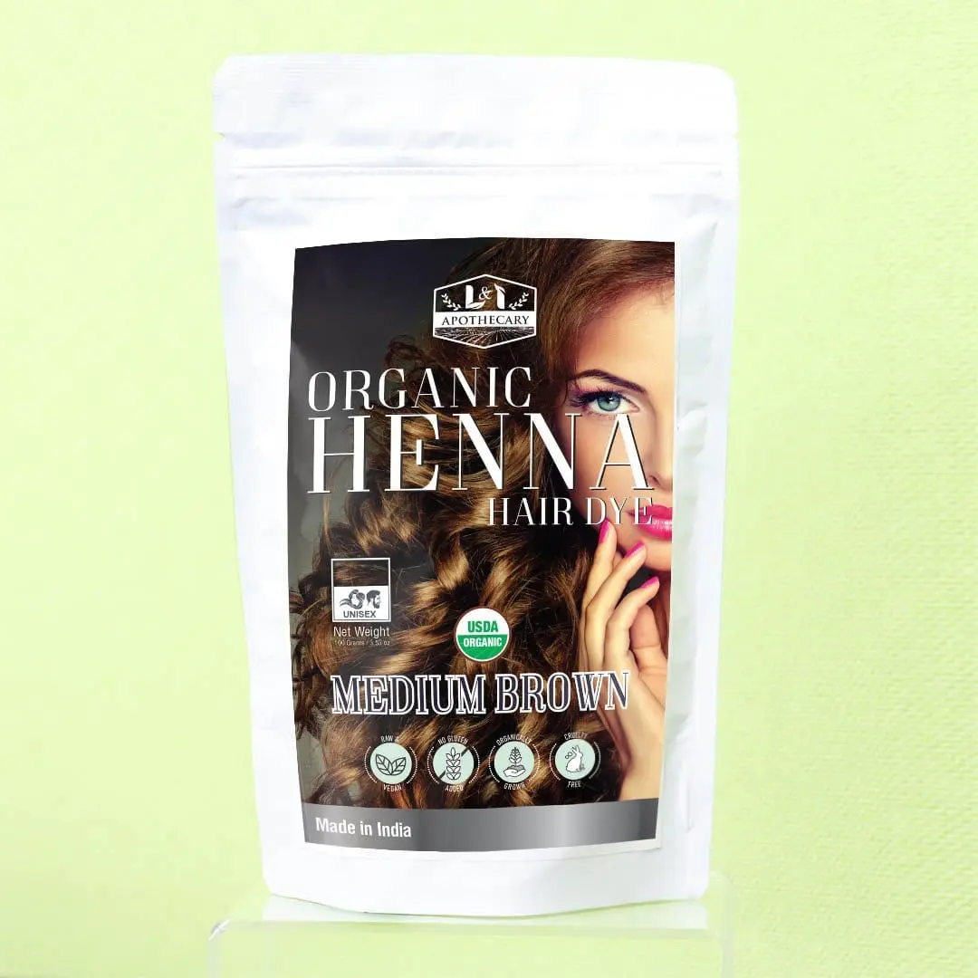 The Henna Guys Organic Medium Brown Henna Hair Dye Powder, Vegan Permanent Color for Haircare, Plant-Based Conditioning Formula