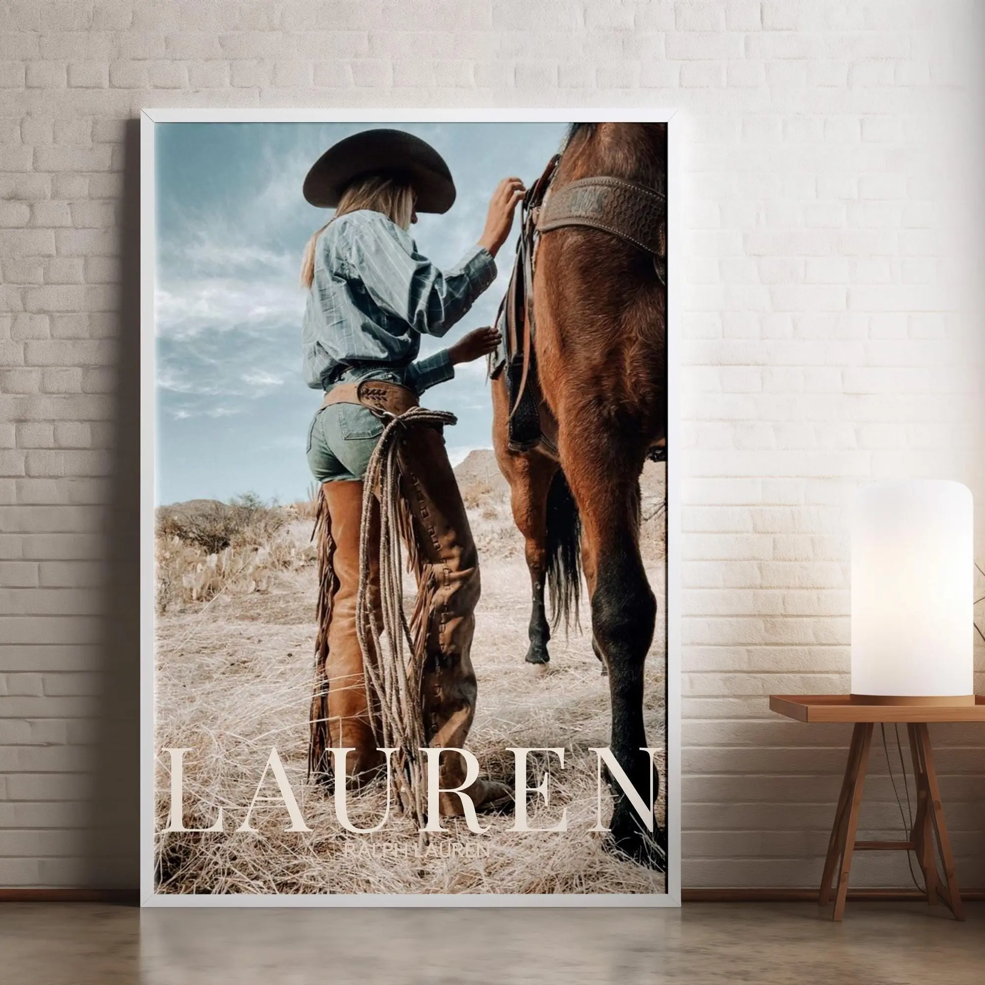 Vintage Ralph Lauren Cowgirl Poster, Western Art, Prairie Horsewoman Print, Rustic Cowboy Decor, Wild West Wall Art, Boho Chic Cowgirl
