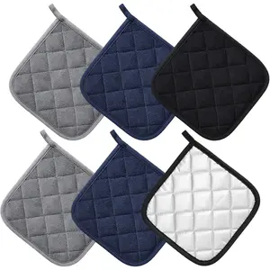 6 PCS Cotton Heat Resistant Square Pot Holders Set Hot Pads Oven Mitts Trivets Black Blue Grey Kitchen Accessories