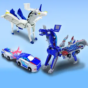 Dinosaur Transforming Car Toy, 2-In-1 Flying Dragon & Unicorn Stem Fun Auto Collision Transformer Kids Gift, Halloween Christmas Thanksgiving Present