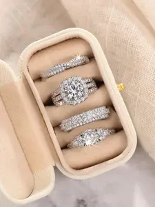 Women's Elegant Rhinestone Bridal Ring Set, Exquisite Trendy Ring Set, Fashionable Jewelry for Engagement, Anniversary or Wedding Party