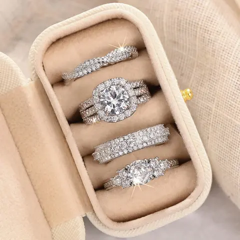 Women's Elegant Rhinestone Bridal Ring Set, Exquisite Trendy Ring Set, Stunning Ring Set, Fashionable Jewelry for Engagement, Anniversary or Wedding Party, Stackable Rings, Beautiful Rings