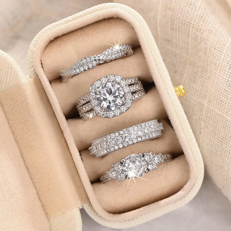 Women's Elegant Rhinestone Bridal Ring Set, Exquisite Trendy Ring Set, Stunning Ring Set, Fashionable Jewelry for Engagement, Anniversary or Wedding Party, Stackable Rings, Beautiful Rings