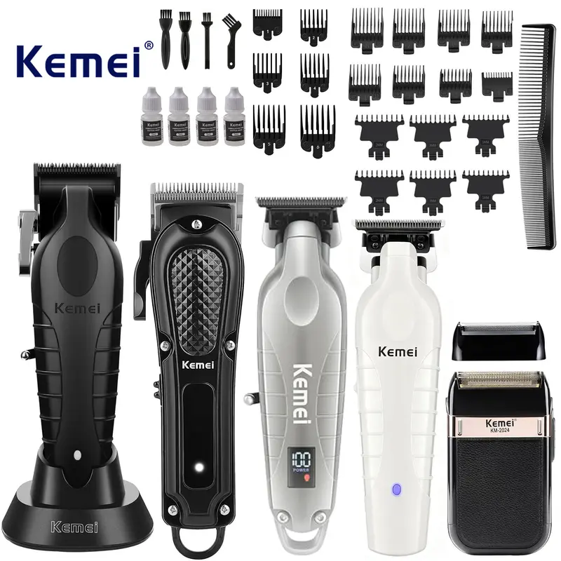Kemei Portable Hair Trimmer & Clippers Full-Set Coverage Barber Kit - Shaving & Styling Models KM-2296+1071+2293Silver+2299White+2024
