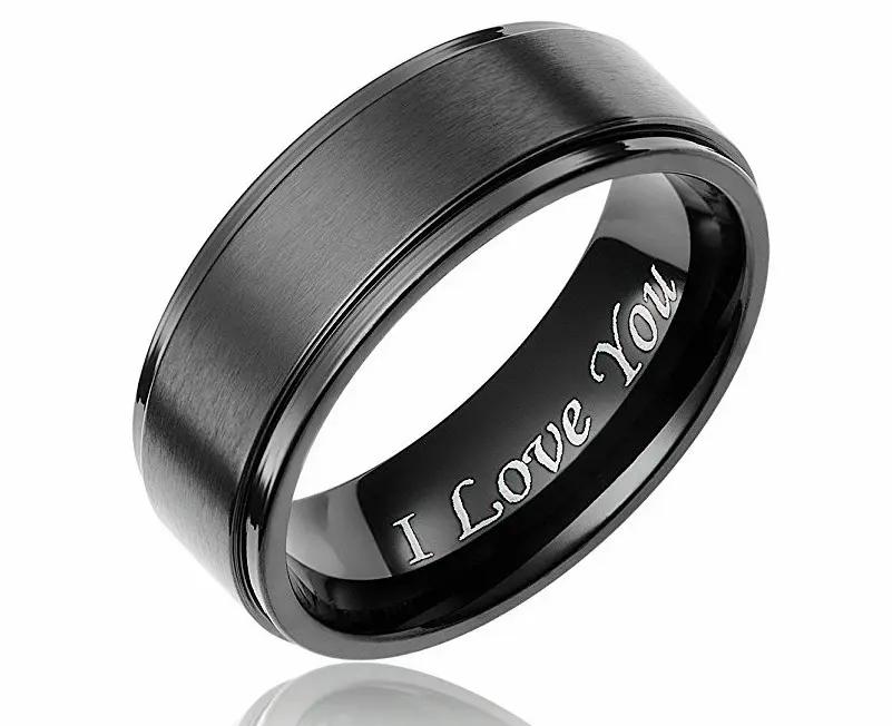 Black Stainless Steel Ring for Men Women,  Matte Brushed & Polished Band with "I Love You" Engraved Inside, Durable Promise Ring for Daily Wear, Gift for Him Her Valentine's Day Anniversary