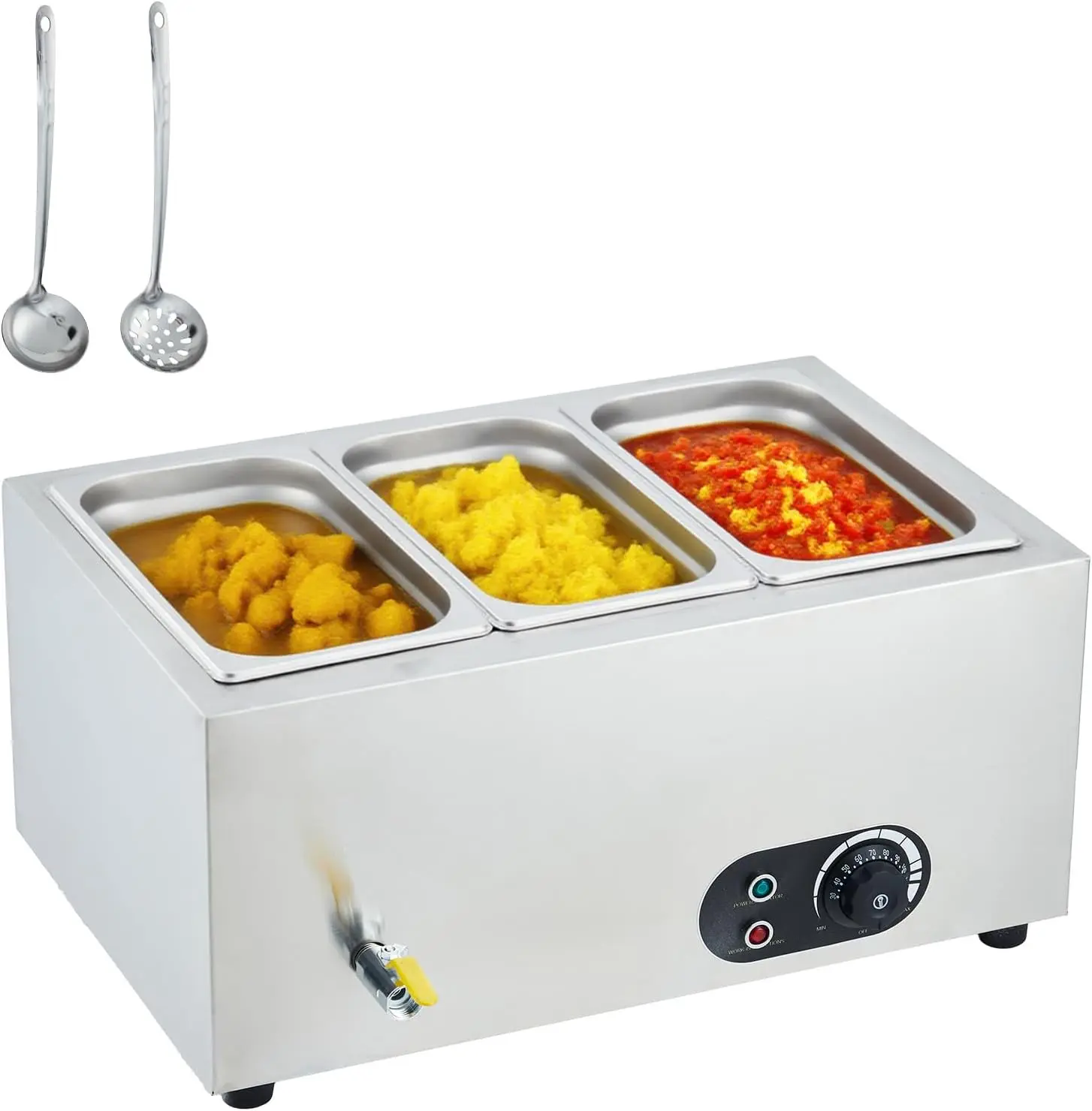 1500W Commercial Food Warmer,3-Pan Stainless Steel Electric Steam Food Warmer with Lids, Fast Heating Countertop for Catering, Restaurants, Hotels, and Parties