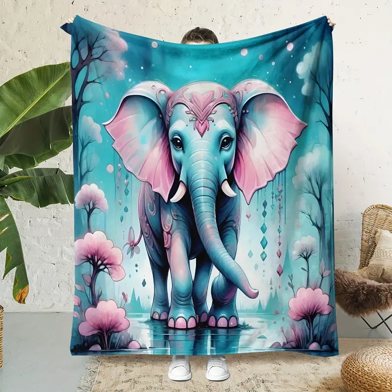 1Pc Ultra-Soft Flannel Blanket Featuring An Elephant Design, For Use On Sofas Or In Bedrooms, Perfect As A Gift, With High-Definition Printing, Flannel Fabric, Cozy Wrap, Exceptionally Soft, Ideal For All Seasons idea, Glam Look, Animal Themed Decor