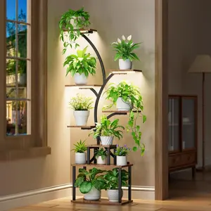 Metal Plant Stand with Adjustable Grow Light,Artistic Painted Display Storage Rack Shelf Organizer for Multiple Indoor Outdoor Pots, Decorative Gift Does not apply