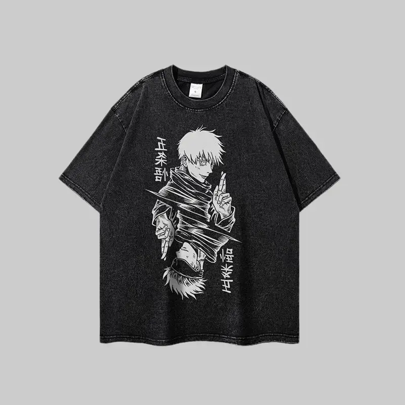 Vintage Washed Jujutsu Kaisen Satoru Gojo Graphic T-Shirt, Oversized Streetwear Tee