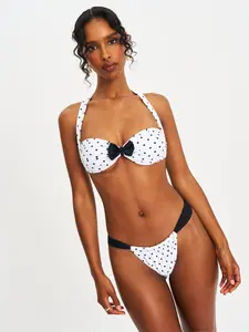 Olivea Polka Dot Black Bowtie Halter Bikini Top
