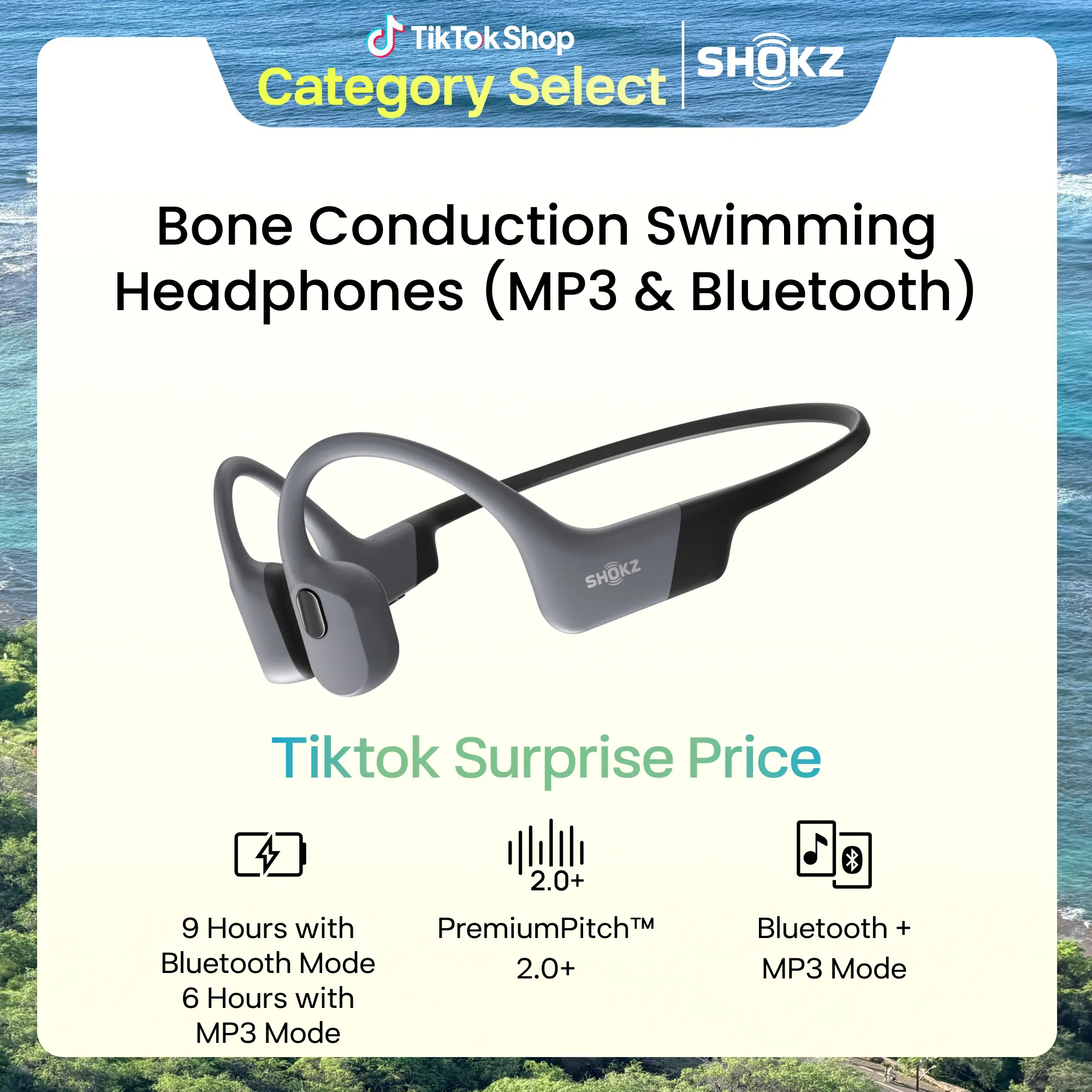 SHOKZ OpenSwim Pro - Open-Ear Bone Conduction Bluetooth Headphones & 32GB MP3 Player, IP68 Waterproof, Secure Fit for Workouts, Running and Swimming Grey Electronic