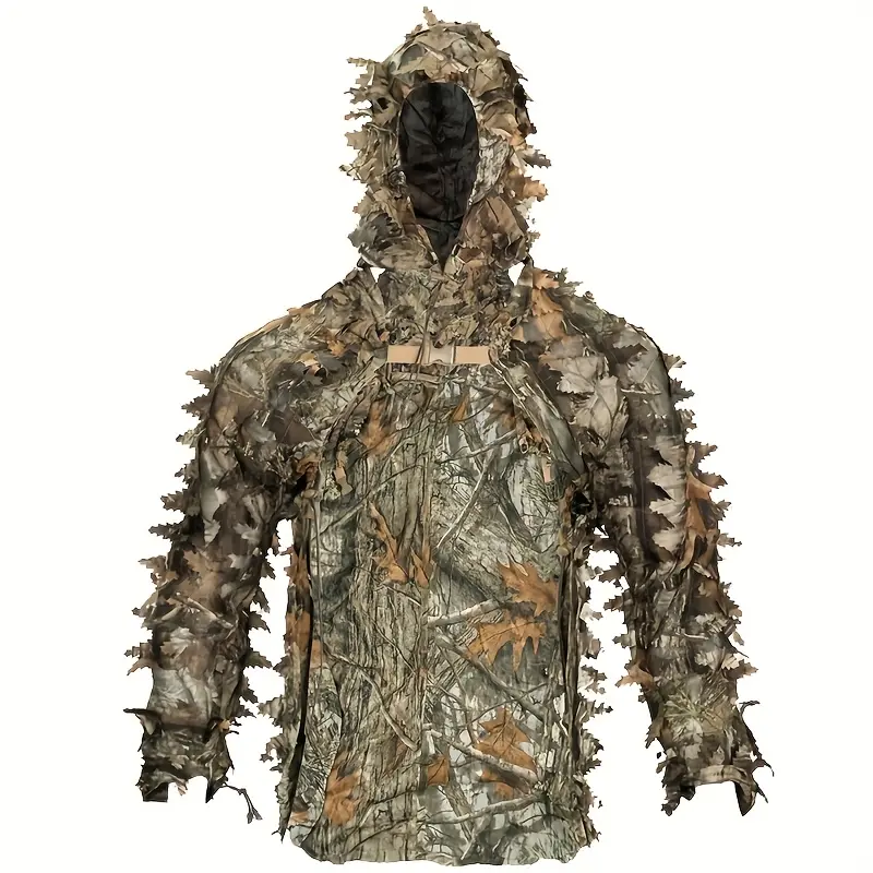 Adults' Unisex Full-Length Ghillie Suit Set - 1 Set Includes Jumpsuit, Cloak-Style Camouflage Tactical Jumpsuit with Chest Opening, Lightweight Breathable for Outdoor Hunting, XL-XXL