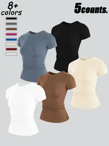 Women's High Elastic Seamless Fitted Short Sleeve T-Shirt, Yoga Wear Casual Quick Dry Activewear Fitness Top, Running Sportswear, Fitness Shirts, Fitness Training Clothes