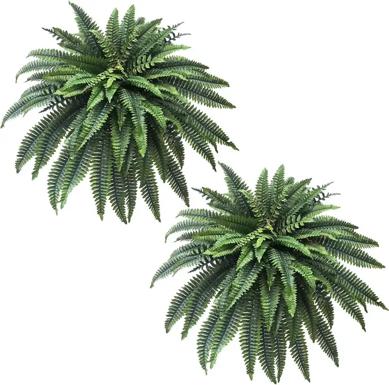 Set of 2 Large Artificial Boston Fern Plants Plastic Faux Greenery for Home Office Garden Porch Farmhouse Decor Versatile for Weddings Anniversaries Holidays Easter Christmas Thanksgiving St Patrick's Day All Season Spring Fruit Ornaments