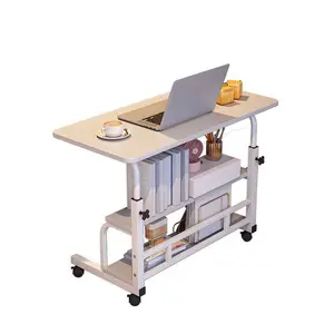 Rolling Laptop Desk with Adjustable Height Mobile Overbed Table with Storage Shelves & Lockable Casters, Portable Standing Desk for Bed, Sofa, Small Spaces
