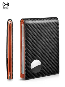 Minimalist RFID Blocking Bifold Wallet, Carbon Fiber Business Wallet, Credit Card Holder, Airtag Tracker Compatible, Daily Use Money Bag Clip, Anti Theft Wallet