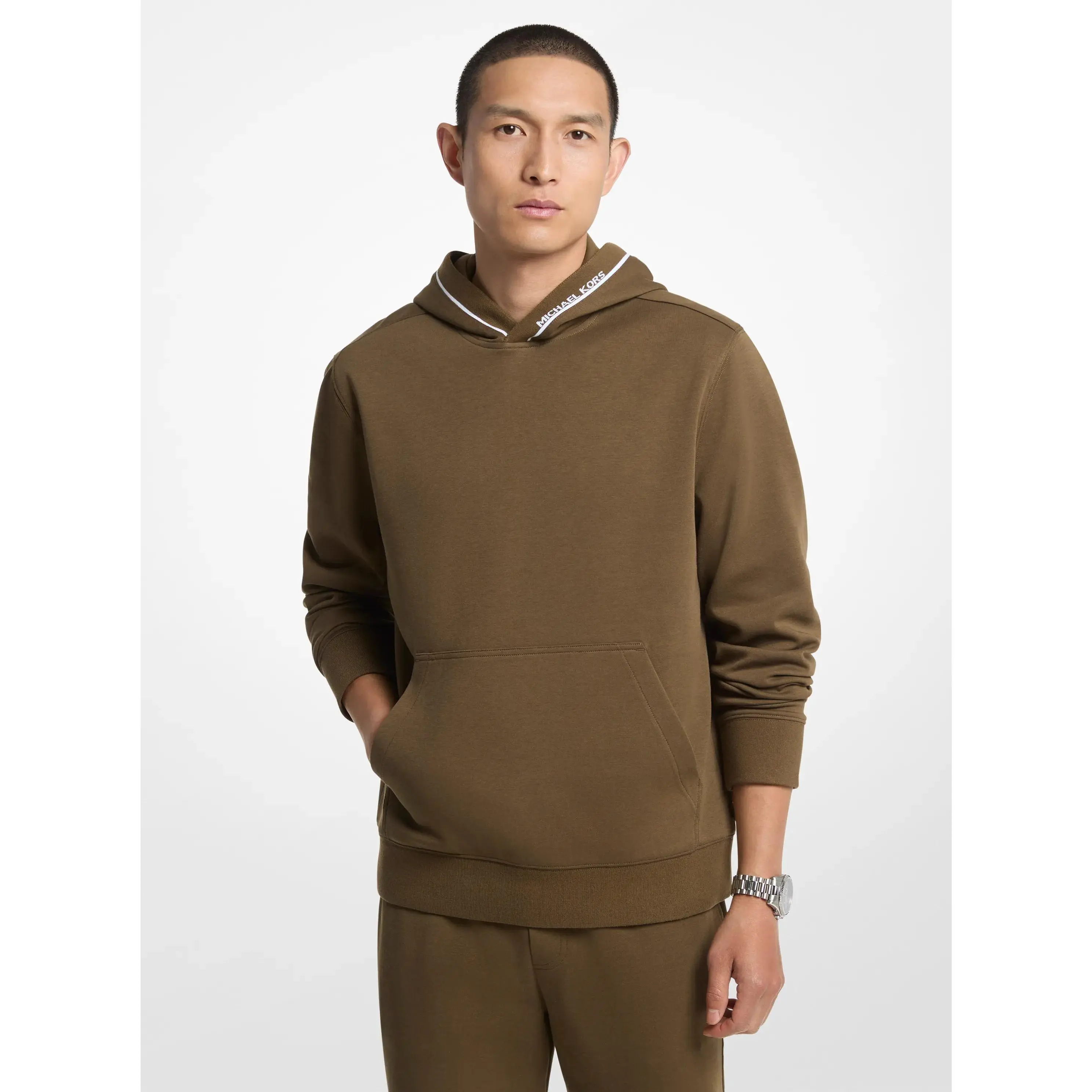 Logo Trim Cotton Blend Hoodie