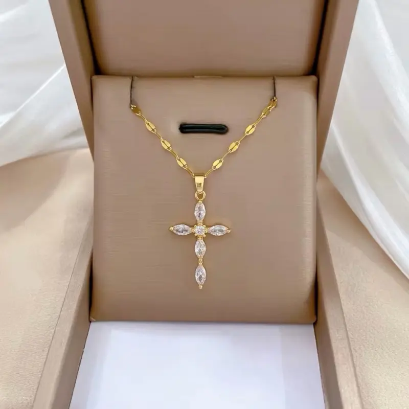 14k Gold Cross Necklace, Dainty Religious Pendant Necklace for Women, Hypoallergenic Fine Jewelry for Daily Wear or Special Occasions