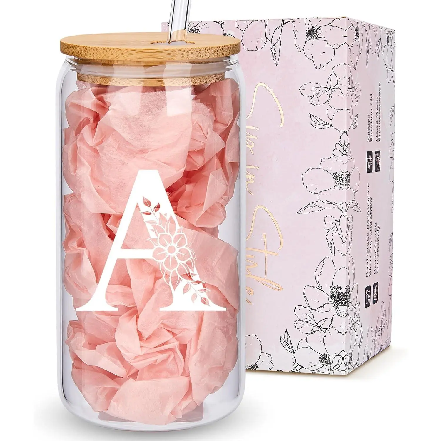 Personalized Gifts for Women, Monogrammed Glass Cups with  and Straws, Custom Tumbler, Cute Customized Mug, Aesthetic Stuff, Initial Iced Coffee Cup, Drinking Glasses, Birthday Teacher Gifts, A