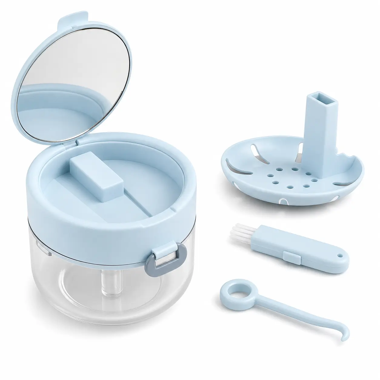 3-in-1 Retainer Case with Lift Strainer Basket, Mirror & Brush for Soaking Dentures, Denture Bath for Invisalign Aligner,Retainers,Mouth Guard,Night Guard