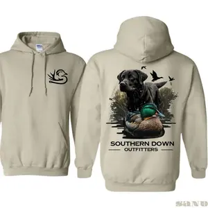 Southern Down Outfitters Graphic Hoodie for Men and Women, Hunting Dog and Mallard Design, Perfect for Duck Hunters and Outdoor Adventure Wear	