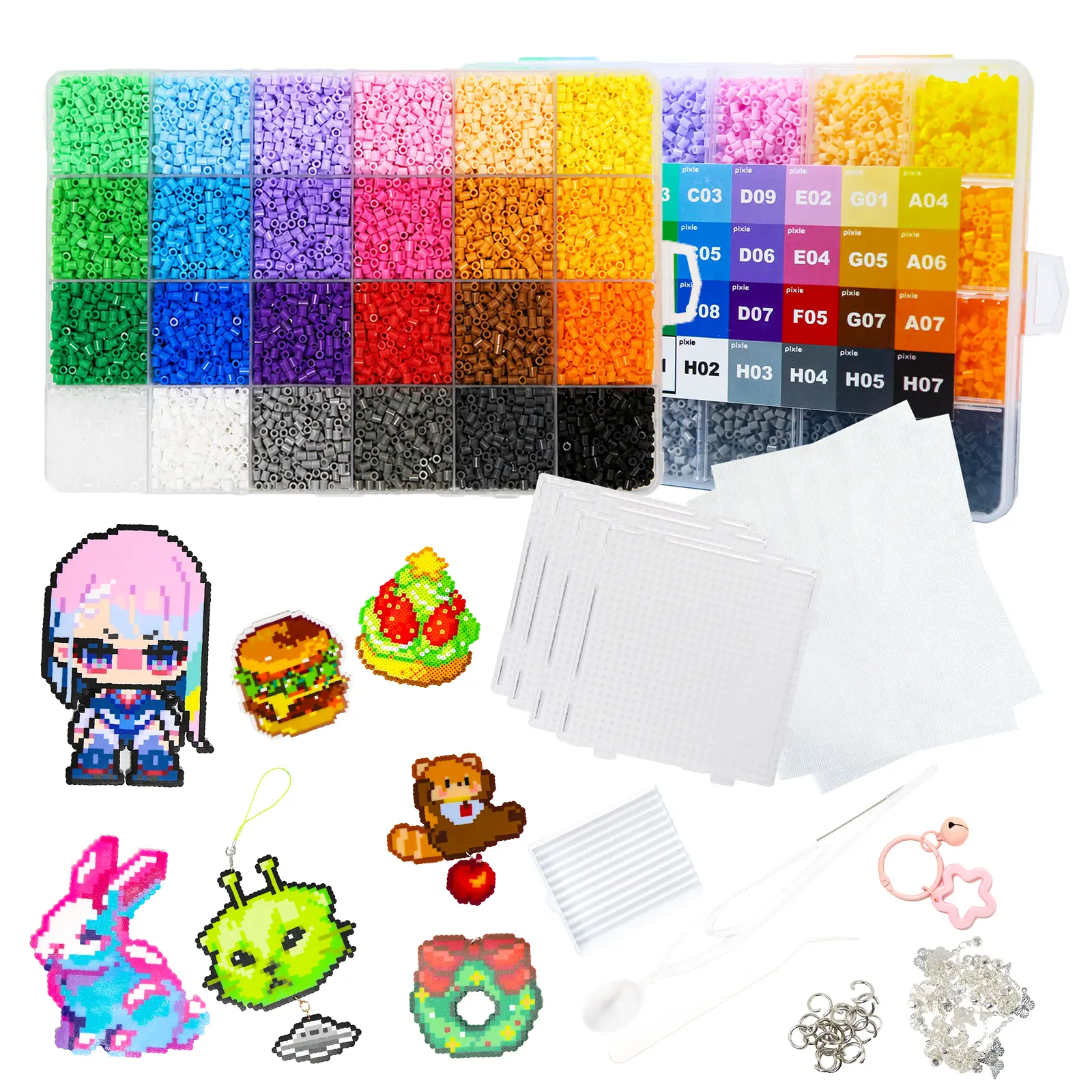 2.6mm Premium PixieBeads DIY Pixel Craft Kit, 24-Color Palette, 500ct per Color, Beading Making Supplies, Beads for Crafts, Decoration Beads, Kandi-Bracelet Ready, Odor-Free Crafting