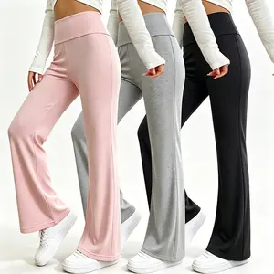 3-pack women’s spring/summer lightweight high-waisted slightly flared casual pants with a fold at the waistband; yoga athletic long pants suitable for sports and casual wear