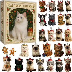 2D Cat Lovers Advent Calendar 2025, 24 Surprises Christmas Countdown Blind Box, 2D Acrylic Cute Kitten Ornaments, 2D Christmas Tree Decor