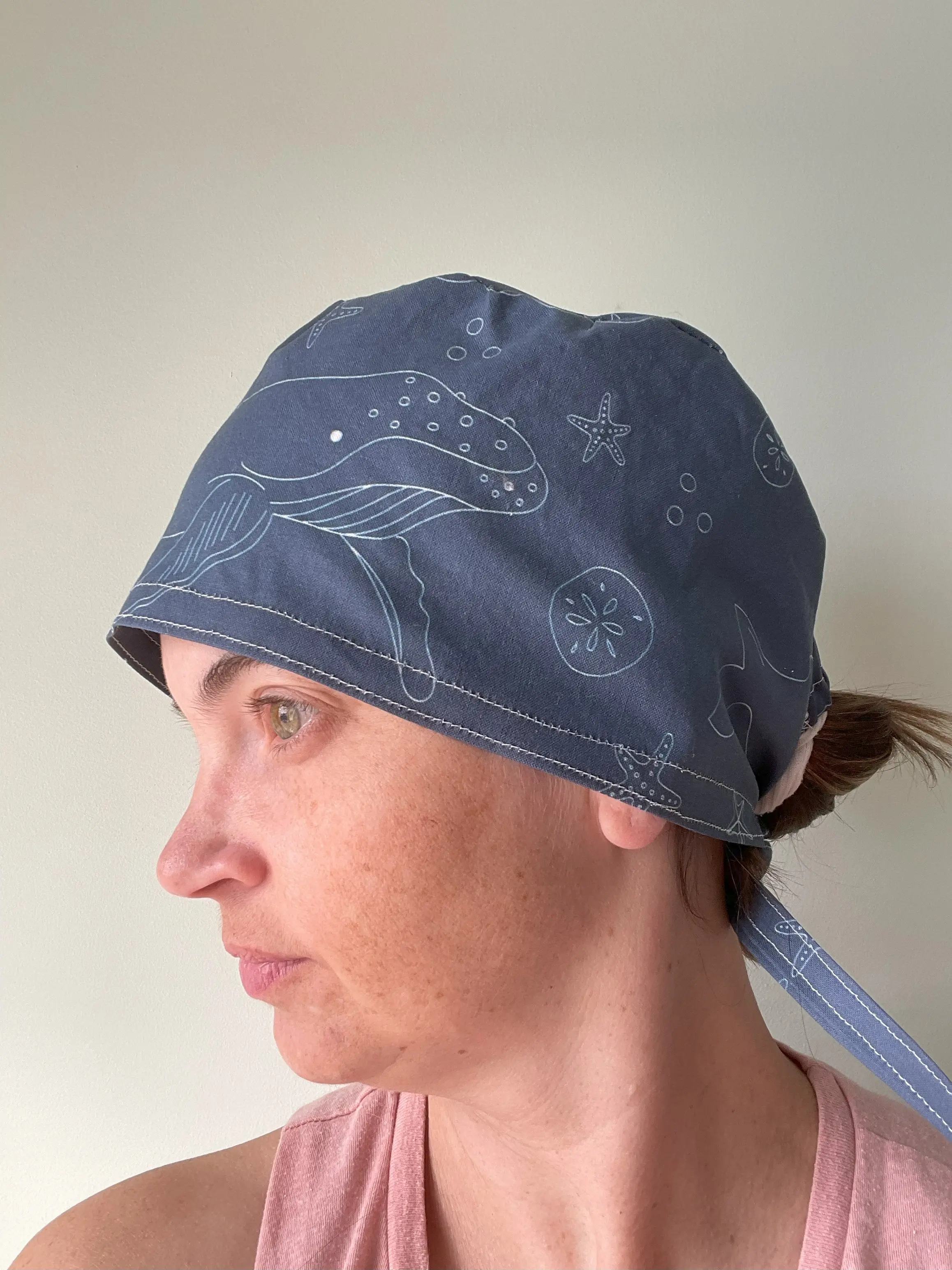 Whale Surgical Cap, Scrub Cap, Breathable Fabric, Reusable & Washable, Bouffant Cap, Made USA Cotton
