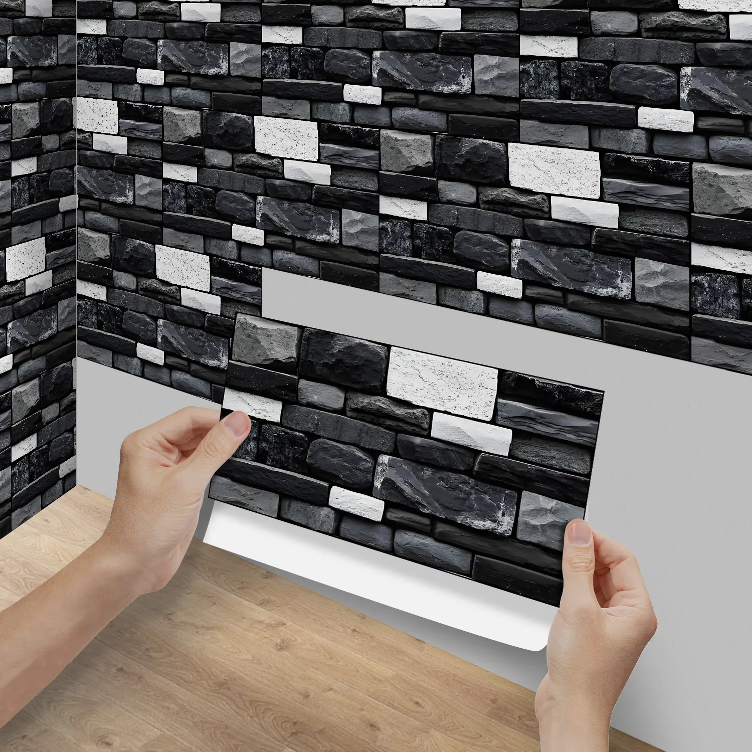 6 Piece Brick Wall Stickers, Stone Texture Decorative Tiles, Self-Adhesive Removable Wallpaper for Kitchen Living Room Renovation Design